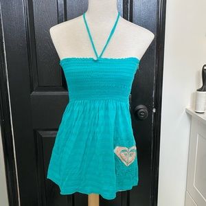 ROXY Tube Top Blue Knit ROXY Logo Orange and White